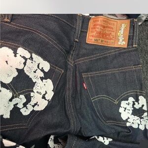 Levi's Men's Navy Jeans with White Floral Design